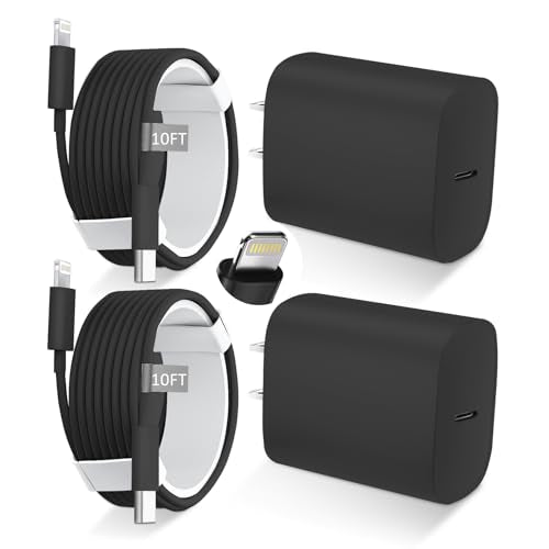 for iPhone 14 13 12 11 Fast Charger USB C Wall Charger [2-Pack] 10FT Fast Charging Cable Compatible with iPhones 14/14 Pro/14 Pro Max/Phone 13/12/11/X/8/7/6/iPad Pro/Mini,Black - color: Black, size: 10ft