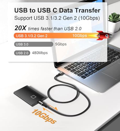USB A to USB C Cable 6.6ft, 10Gbps Data Transfer 60W 3A Fast Charging Cable - color: Grey, size: 6.6FT
