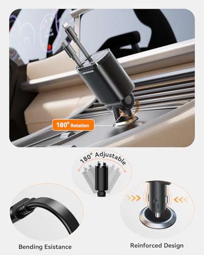 SUPERONE 90W Retractable Car Charger with Dual Cables Car Phone Charger - color: Black