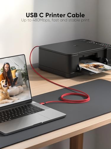 CableCreation USB B to USB C 6.6FT Printer Cable, MIDI Cable to USB C - color: Red, size: 6.6FT