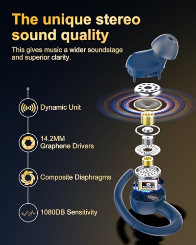 Wireless Earbuds, Bluetooth 5.4 Headphones Sport Over Ear Buds With ENC Mic - color: Blue