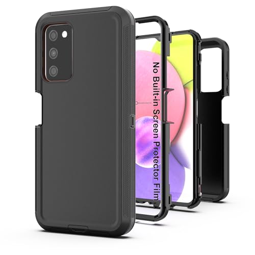 for Samsung Galaxy A03S Case, Heavy Duty Protective Case with [3 in 1] Rugged Rubber Shockproof Protection Cover for Galaxy A03S(Black) - color: Black