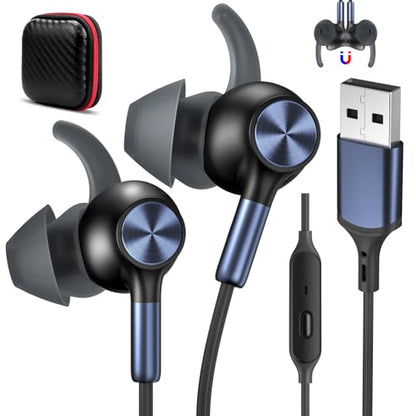 USB Earbuds with Microphone for PC Laptop,USBA Headphones,BlackBlue - color: Black Blue