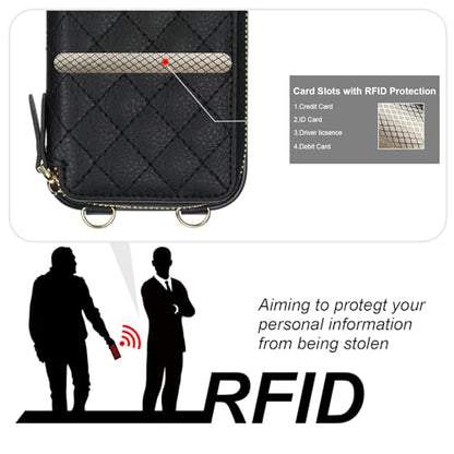 Bocasal Crossbody Wallet Case Card Holder for iPhone 17, Black | RFID Blocking PU Leather Zipper Handbag Purse, Kickstand Flip Folio Case with Card Slots Holder Wrist Strap Lanyard 6.3 Inch - color: Black