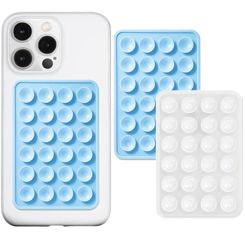 PKYAA Anteel 2 Pack Silicone Suction Phone Case Adhesive Mount, Strong Grip Holder for Selfies and Videos, Hands-Free Sticky Phone Grip for iPhone and Android, 2.17" x 3.15" (Baby Blue&Translucent) - color: Baby Blue&Translucent