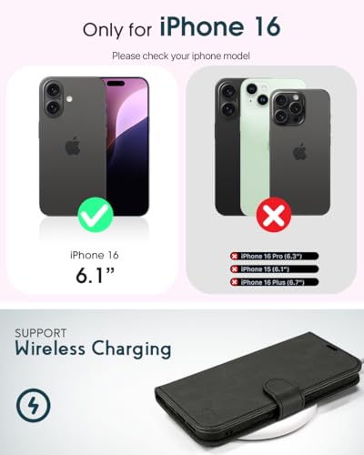 OCASE for iPhone 16 Wallet Case, PU Leather Crossbody Phone Case with Removable Shoulder Strap, Kickstand, RFID Blocking Card Slots, Flip Folio Phone Cover 6.1 Inch 2024, Graphite - color: Graphite, size: iPhone 16