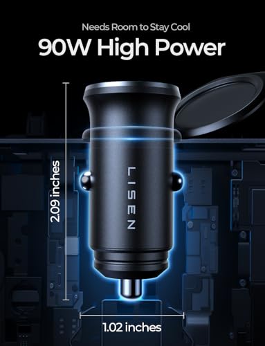 LISEN 90W USB C Car Charger USB C Fast Charge,45W PD&QC3.0 Fast Car Charger - color: Black, size: 1 Pack