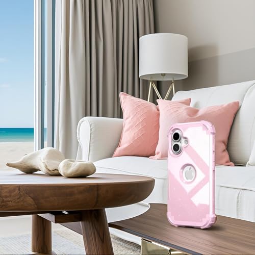 IDweel for iPhone 17 Case with Screen Protector for Women, 3 in 1 Shockproof Slim Fit Hybrid Heavy Duty Hard PC Cover Soft Silicone Bumper Full Body Anti-Fingerprint Case, Glitter Pink - color: Glitter Pink