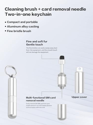 YACSEJAO 2 in 1 SIM Ejector Pin & Cleaning Brush Keychain, 2 Pack
