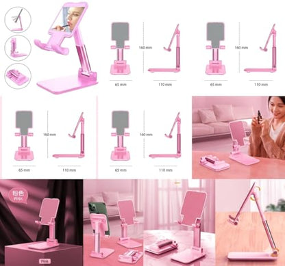 Foldable Desktop Phone and Tablet Stand, Adjustable Universal Mount, Compatible with iPhone, iPad. Useful for Study Table, Office, Home etc. Phone, Ipad, Stand. (Pink) - color: Pink