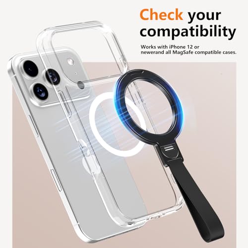 Dual-Side Magnetic Ring Holder with Silicone Strap,for MagSafe Magnet, 360 Rotation Adjustable Kickstand for iPhone 17/16/15/14/13/12 Air/Pro/Pro Max, Pixel 10,Galaxy S25 S24 (H-01 Black) - color: Black-01