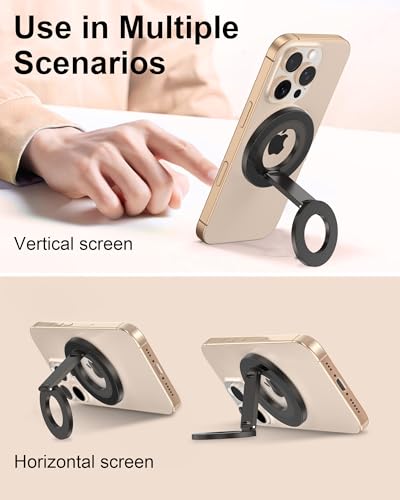 AILKIN Double Magnetic Phone Holder Grip, Universal MagSafe Kickstand Stand - color: Black