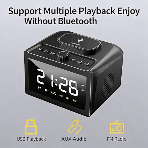 Multifunctional Wireless Charger, Wireless Charging Station with Time and Alarm Clock, Charging Dock with Bluetooth Speaker, 15W Wireless Fast Charging, All-in-One Charging Base,S31 Black. - color: Multifunctional Alarm Clock S31 Black