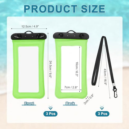 PATIKIL 3Pcs Waterproof Phone Pouch Floating No Sink Universal Cellphone Dry Bag Waterproof Phone Case for Kayaking Beach Swimming Hiking, Green - color: Green