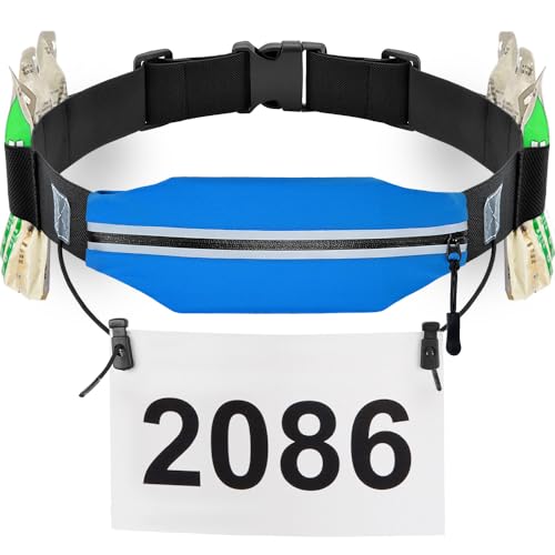 RJ-Sport Race Number Belt Bib Holder with Runner Pouch (Blue) - color: 02 Blue