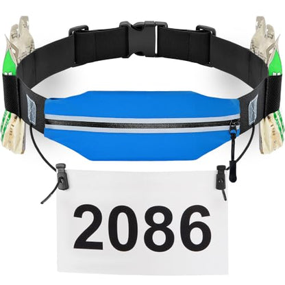 RJ-Sport Race Number Belt Bib Holder with Runner Pouch (Blue) - color: 02 Blue