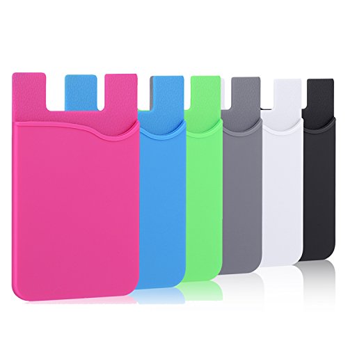 Card Holder for Back of Phone,6 Pack Silcone Stick on Cell Phone Wallet - color: Black,White,Gray,Blue,Green,Rose