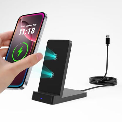 Double Coil Wireless Charger Foldable Phone Holder Stand for iPhone 17 16 15 14 13 12 Pro Max Samsung Xiaomi Fast Charging Station (Black with Cable)