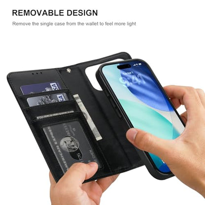 Bocasal Detachable Wallet Case Card Holder for iPhone 17 Pro, Black | RFID Blocking Kickstand Card Slots Holder PU Leather Magnetic Shockproof Wrist Strap Removable Flip Protective Cover 6.3 inch - color: Black