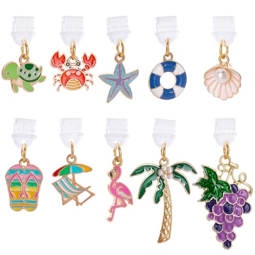 SUNNYCLUE 10 Styles Phone Dust Plug Charm Type C Charging Port Charm Bulk Assorted Beach Themed Starfish Shell Conch Plastic Covers Summer Dustproof Pendants for Cellphone Decors E-Reader Earphone