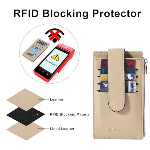 Chelmon Women's RFID Slim Card Holder Wallet | Thin Bifold Multi Card Case with Zipper Coin Pocket Purse for Women(Khaki) - color: Khaki