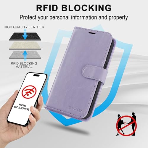 MONASAY Wallet Case for iPhone X/Xs with 3 Card Holders - Lavenders | Kickstand,RFID Blocking,6.6 feet of shock absorption,PU Leather,Strong Magnetic Closure,Fits 5.8 inch ONLY,screen Protector - color: Lavenders