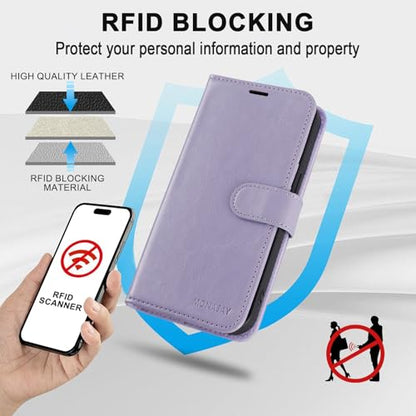 MONASAY Wallet Case Compatible for iPhone 12 mini 5G 5.4-inch,[Glass Screen Protector Included] [RFID Blocking] Flip Folio Leather Cell Phone Cover with Credit Card Holder, Lavenders - color: Lavenders