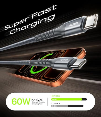 USB C to C Cable 60W Fast Charging 3FT, USB C to USB C Cable for CarPlay - color: Grey, size: 3FT, style: USB C to USB C