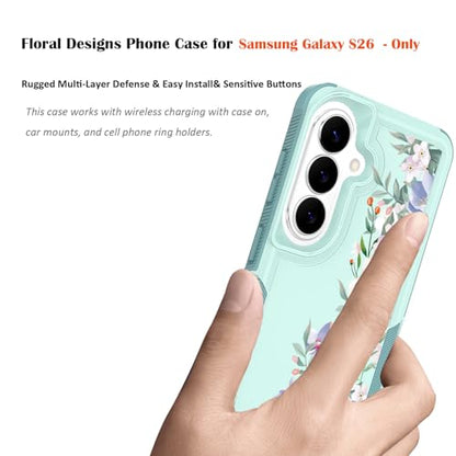 for Samsung Galaxy S26 5G Case: Cute Flowers Floral Design for Girls Women Slim Soft TPU Bumper Shockproof Silicone Cell Phone Cover (Mint Green/Magnolia) - color: Mint Green/Magnolia