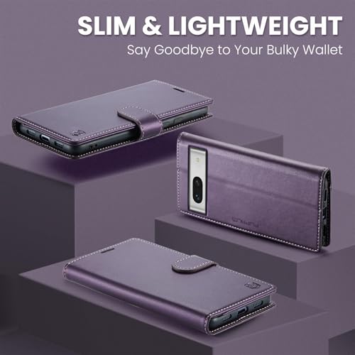 FLIPALM Wallet Case for Google Pixel 8a, Purple | Card Holder, RFID Blocking, PU Leather Folio Flip, Kickstand, Protective Shockproof Cover - color: Purple