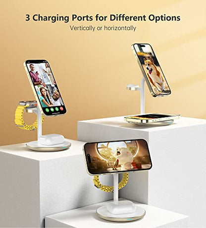 3 in 1 Magnetic Wireless Charging Station for Apple Devices,15W for Magsafe - color: Gold