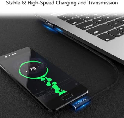 aceyoon Right Angle USB to USB C Cable 4 Pack(1/1.6/3/6.6ft), 2.4A Fast Charging 90 Degree Nylon Braided USB to USBC Charger Cord for iPhone 17/16, Samsung Galaxy S25/S24/S23, Google Pixel, Sony