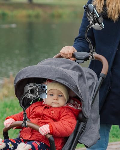 Gooseneck Stroller Phone Holder, Cell Phone Mount Pole Clamp for Baby Stroller, Shopping Cart, wheelchair, One Hand Operation Clip for iPhone Air 17 Pro Max 16 15 14 13 12 Plus, S25, 4-7" Smartphones