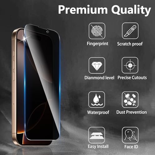 3+3 Pack Privacy Screen Protector Designed for iPhone 16 Pro Max With 3 Pack Camera Lens Protector,Full Coverage Anti-Spy Tempered Glass Film,9H Hardness,Bubble Free,Easy to Install - color: iPhone 16 Pro Max FK33