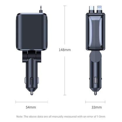 4 in 1 Retractable Car Charger, 69W Fast Charging USB C Car Charger with 2 Built-in Cables & Dual Ports, Multi Port Car Phone Charger Adapter for iPhone 17/16/15, Tablets, Android - color: Black Dual Cable