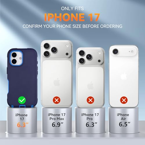 for iPhone 17 Case with Belt Clip Holster & Kickstand, Blue | Anti-Drop, 4 in 1 Heavy Duty Shockproof Protection for iPhone 17 Case Rugged - color: Blue