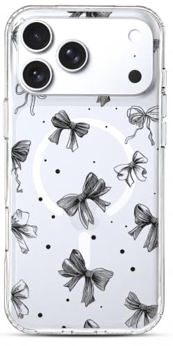 Ranz Clear Case Compatible with MagSafe for iPhone 17 Pro Max – Transparent Cute Bow Case for Women Girls, Anti-Yellowing Slim Shockproof Protective Cover - Cute Black Ribbon - color: Cute Black Ribbon, size: iPhone 17 Pro Max