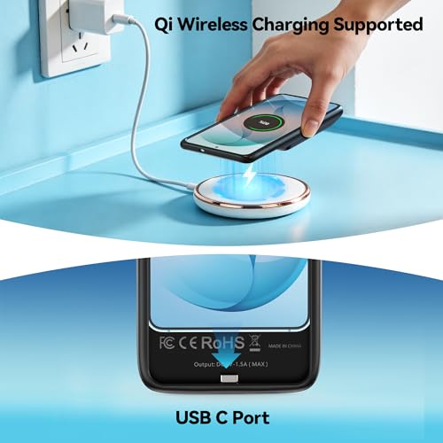 NEWDERY 9500mAh Battery Case for Samsung Galaxy S26 Plus/S25 Plus Black | Protable Charger Case with Led Indicators, Qi Wireless Charging Supported, Rechargeable Battery Pack for Travel Use - size: For Galaxy S26 Plus 6.7"
