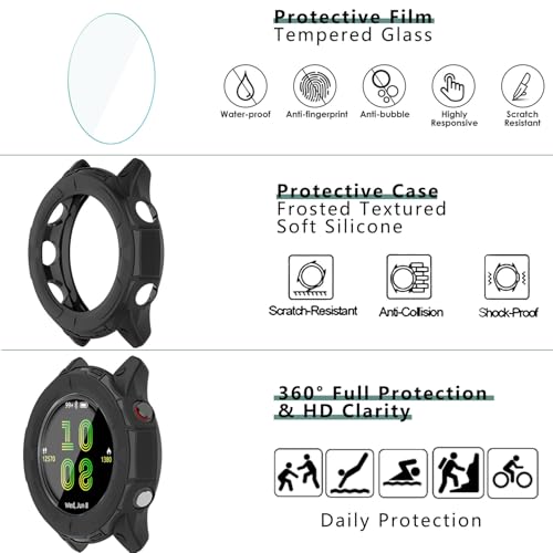 [1+4Pack] Case with Tempered Glass Screen Protector Compatible with Garmin Forerunner 255/255 Music 46MM, Bumper Full Coverage Protective Soft Cases Face Cover for Forerunner 255