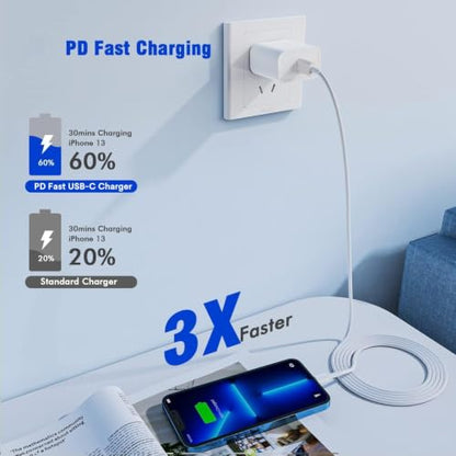 iPhone Fast Charger,Phone 14 13 12 11 Fast Charger USB C Wall Charger 2Pack - color: White 2Pack 6FT
