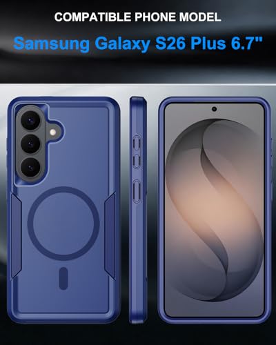 for Samsung Galaxy S26+ Plus Case with Screen Protector, S26 Plus Phone Case [Fit for MagSafe], Dual-Layer Heavy Duty Shockproof Magnetic Military Grade Protection Bumper Cover 6.7” (Blue)
