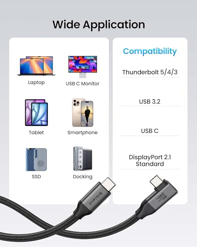 Silkland 80Gbps Right Angle USB 4 Cable for Thunderbolt 5 Cable 240W 10FT - size: 10FT