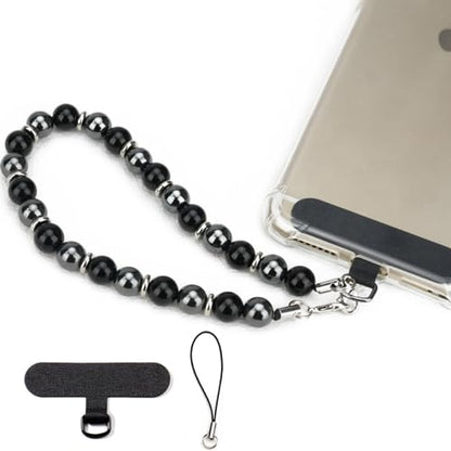 VICHUNHO Marble Beaded Phone Wrist Strap - color: Obsidian Black
