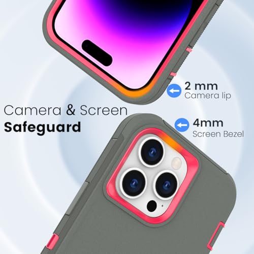 for iPhone 15 Pro Max Case, Dual Layer Shockproof Full Body Cover Military Grade Drop Protection Heavy Duty Protective Phone Case for Apple iPhone 15ProMax 6.7 inch (Grey/Rose) - color: Grey/Rose