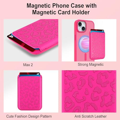 Magnetic Designed for iPhone 15 Case 6.1" 2023, Hot Pink | [Compatible with Magsafe] [with Wallet & Card Holder] [Cute Cheetah Print] Slim Translucent Matte Phone Case - color: Hot Pink+Cheetah, size: iPhone 15