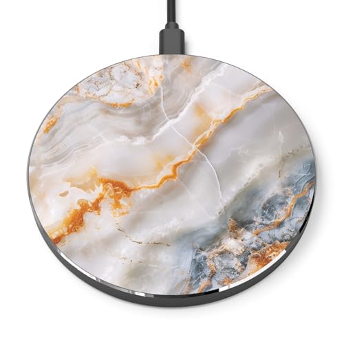 Stylish Marble 15W Qi Certified Fast Wireless Charging Pad for iPhone & Android with USB Cable, Modern Unique Desk Accessory