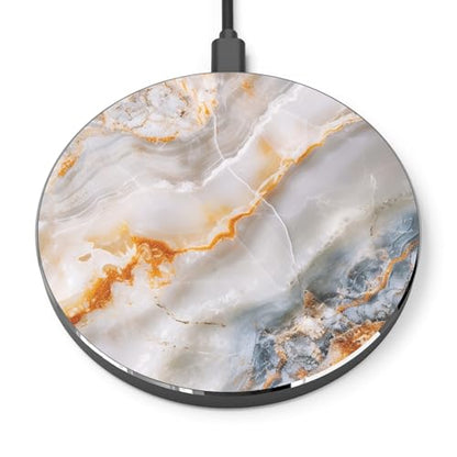 Stylish Marble 15W Qi Certified Fast Wireless Charging Pad for iPhone & Android with USB Cable, Modern Unique Desk Accessory