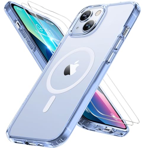 Miracase Magnetic for iPhone 13 Case 6.1 inch (Compatible with MagSafe)（with 2X Screen Protectors） Military-Grade Protection, Anti-Fingerprint Translucent Matte Phone Case Cover, Clear Blue - color: Clear Blue, size: iPhone 13