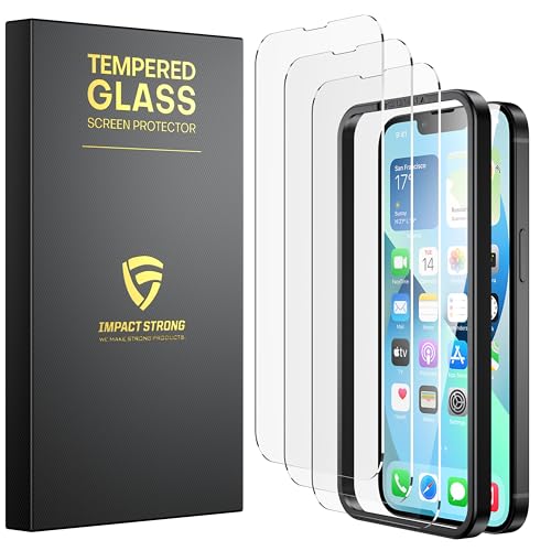ImpactStrong Shatterproof Tempered Glass Screen Protector for iPhone 14 [Easy Installation Frame] [Bubble Free] [9H Hardness] [Full Coverage] Case Friendly, 6.1 Inch - (3-Pack) - size: iPhone 14