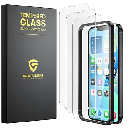 ImpactStrong Shatterproof Tempered Glass Screen Protector for iPhone 14 [Easy Installation Frame] [Bubble Free] [9H Hardness] [Full Coverage] Case Friendly, 6.1 Inch - (3-Pack) - size: iPhone 14
